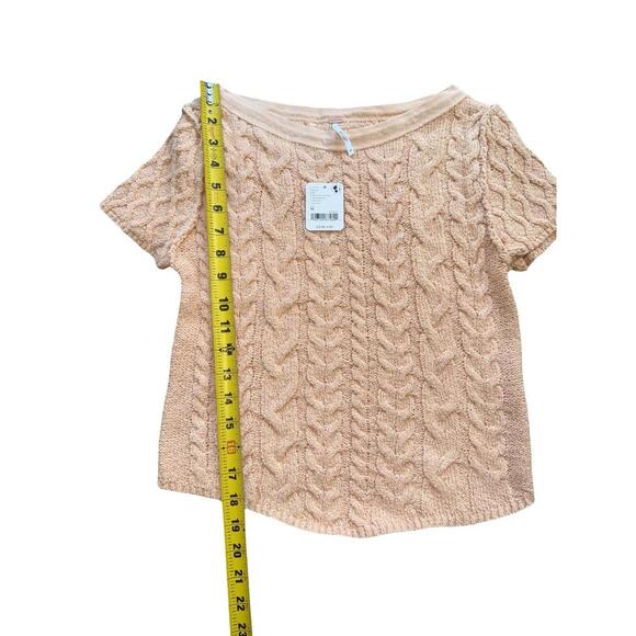 Free People Baby Cable Knit Peach Bohemian Knit Crew Neck Cotton Blend Sz Medium - Picture 4 of 6